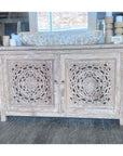 Eden White Wash Carved Teak Vanity 150cm