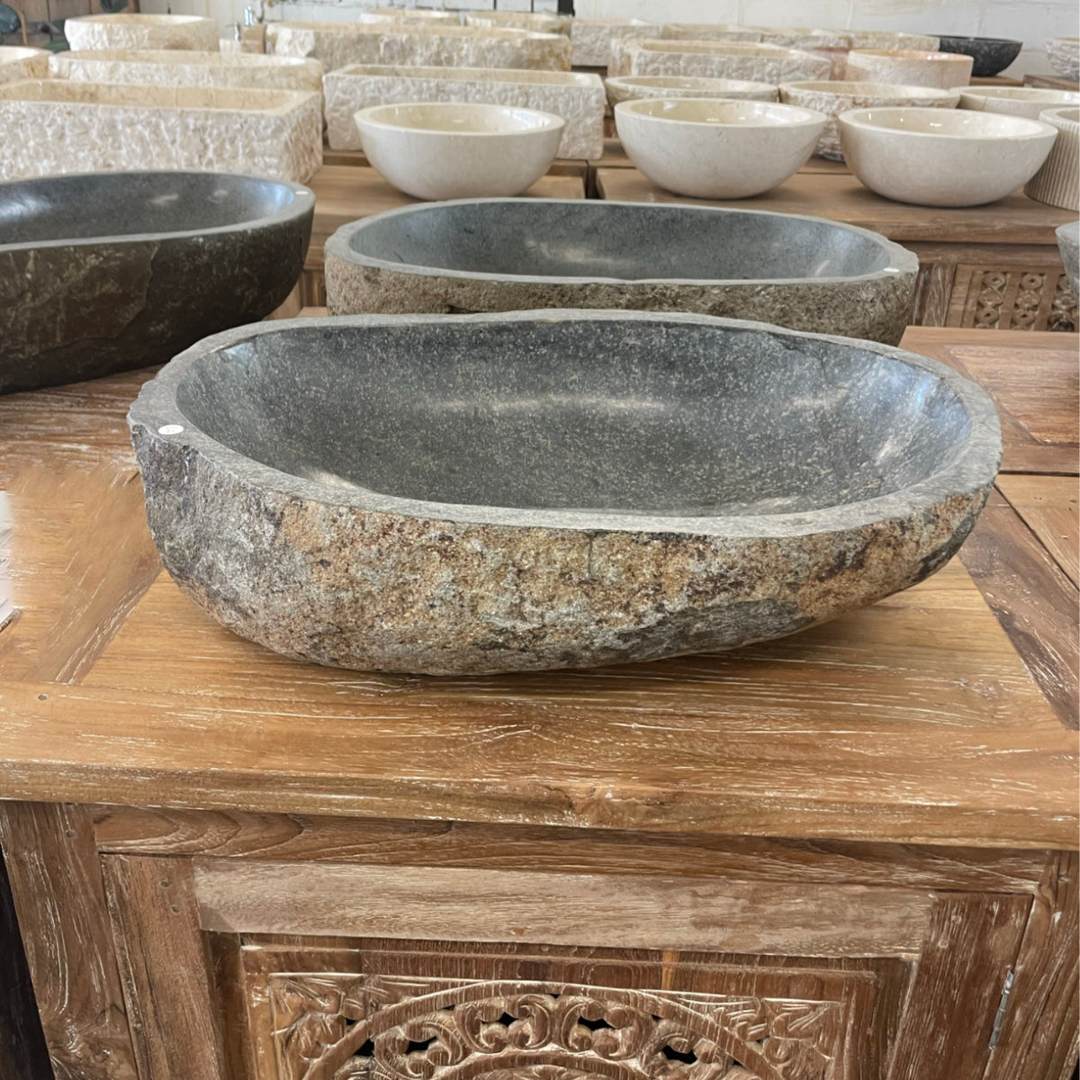 Extra Large River Stone Basin 66 - 57 x 39 x 15cm