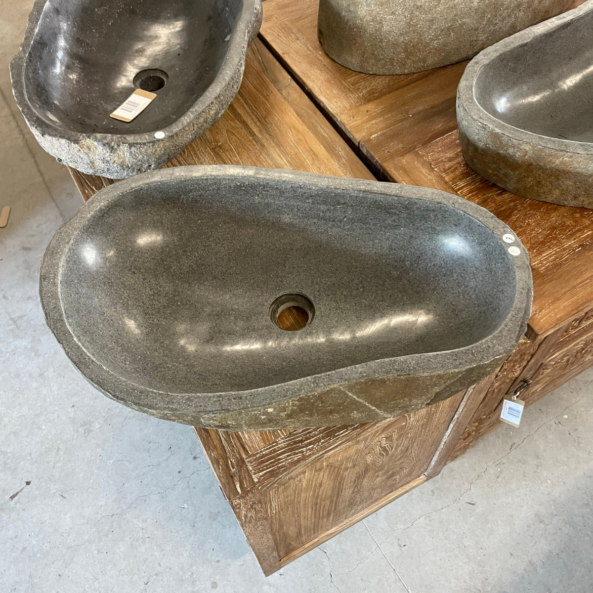 Extra Large River Stone Basin 67 - 60 x 38 x 15cm
