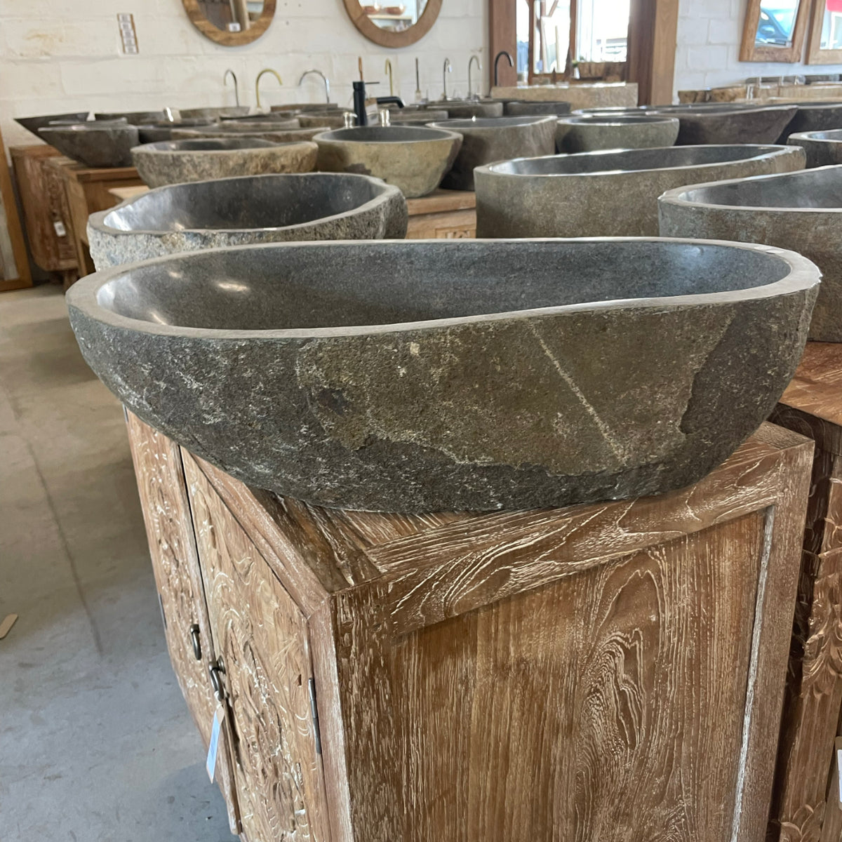Extra Large River Stone Basin 67 - 60 x 38 x 15cm