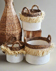 Fringe Natural & White Round Basket - Small