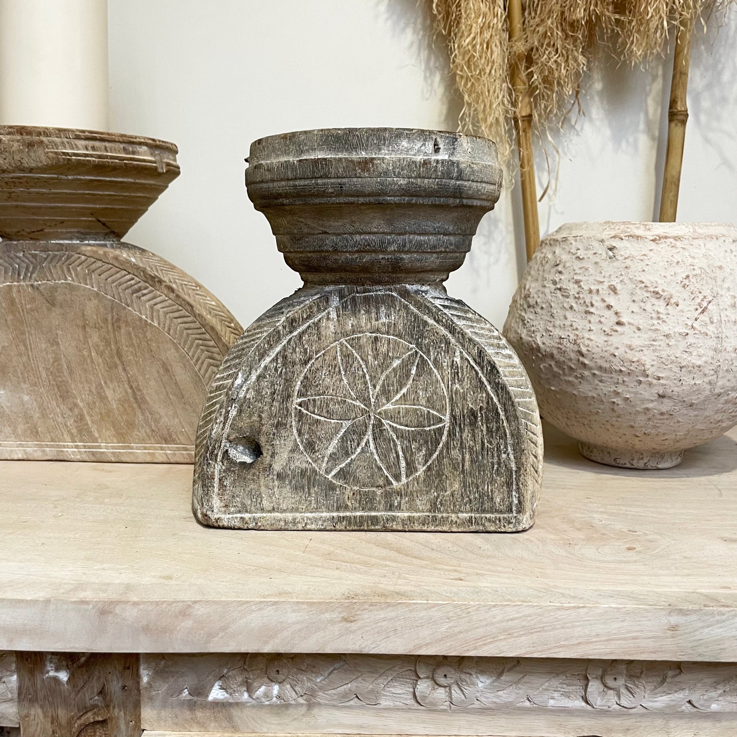 Grand Indian Wooden Seeder Candle Holder - Assorted Designs