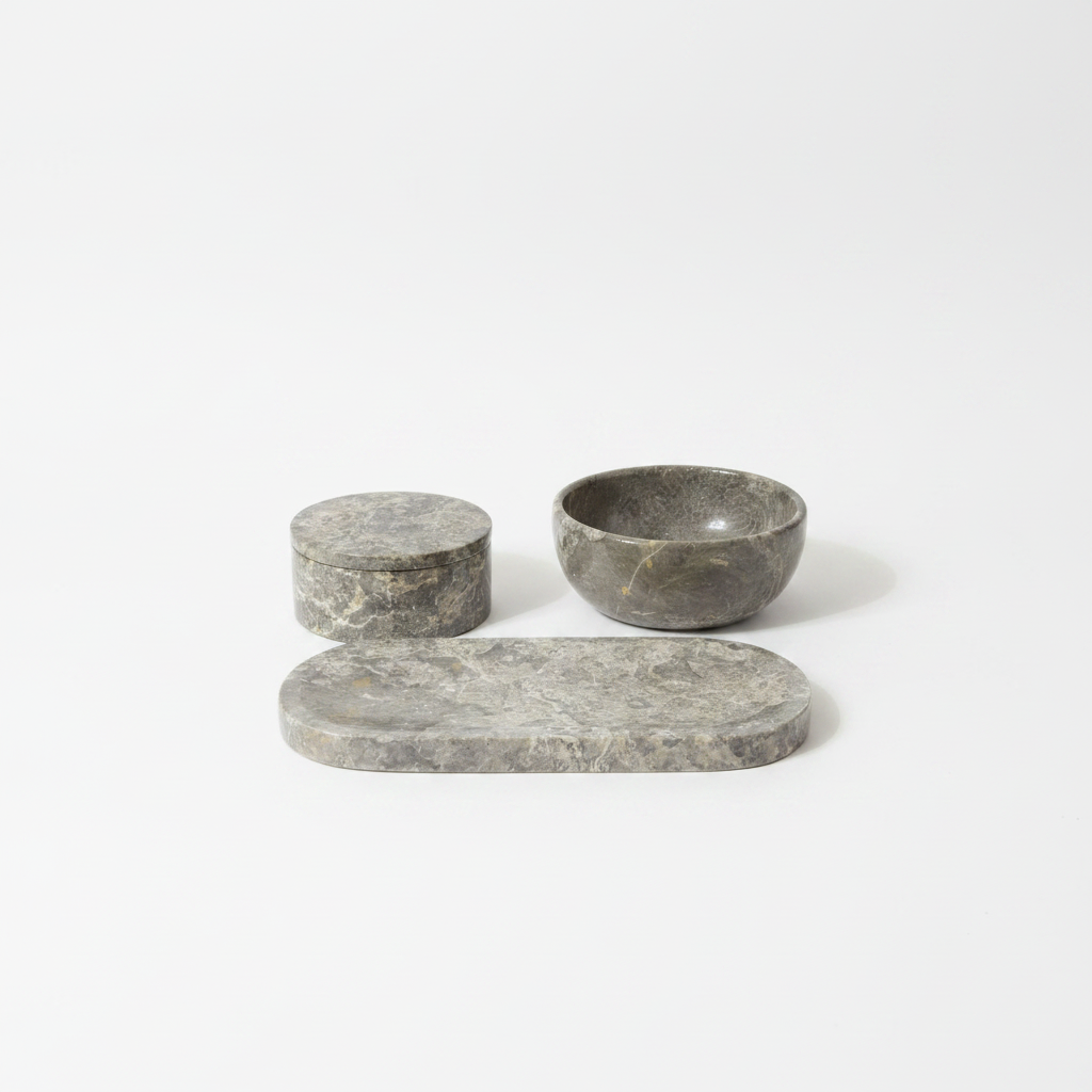 Grey Marble Low Stone Oval Dish