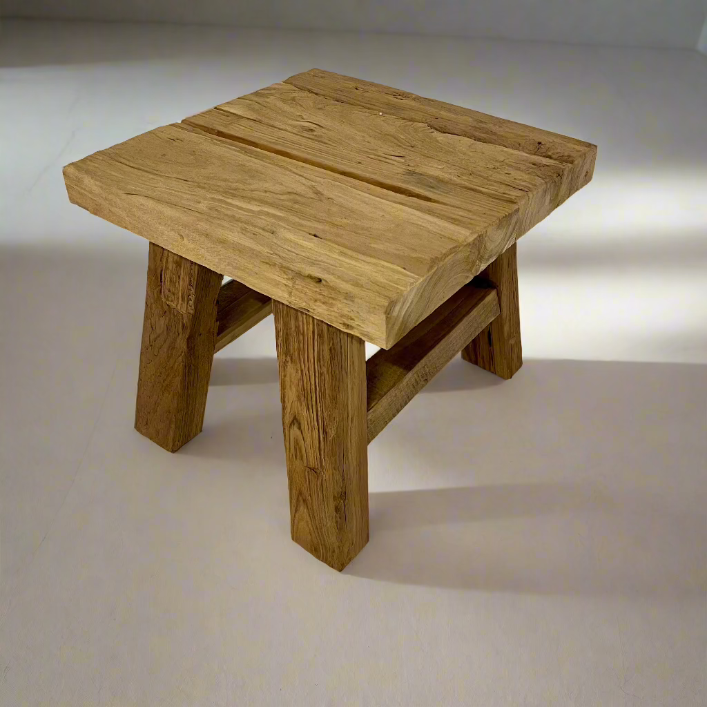 Mini Square Rustic Teak Stool 30cm – Paradise Living Co.