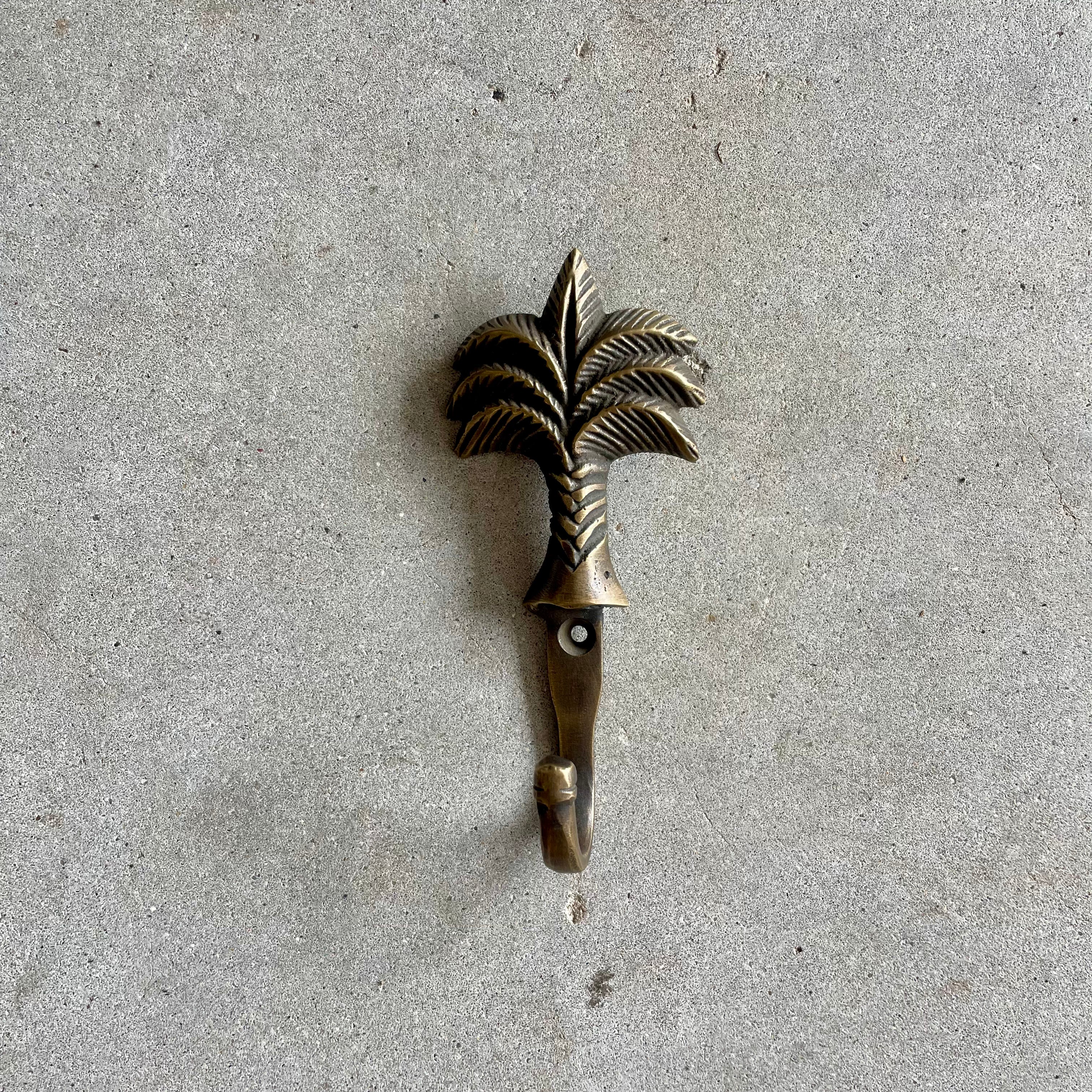 Small Tropical Palm Aged Brass Wall Hook 10cm