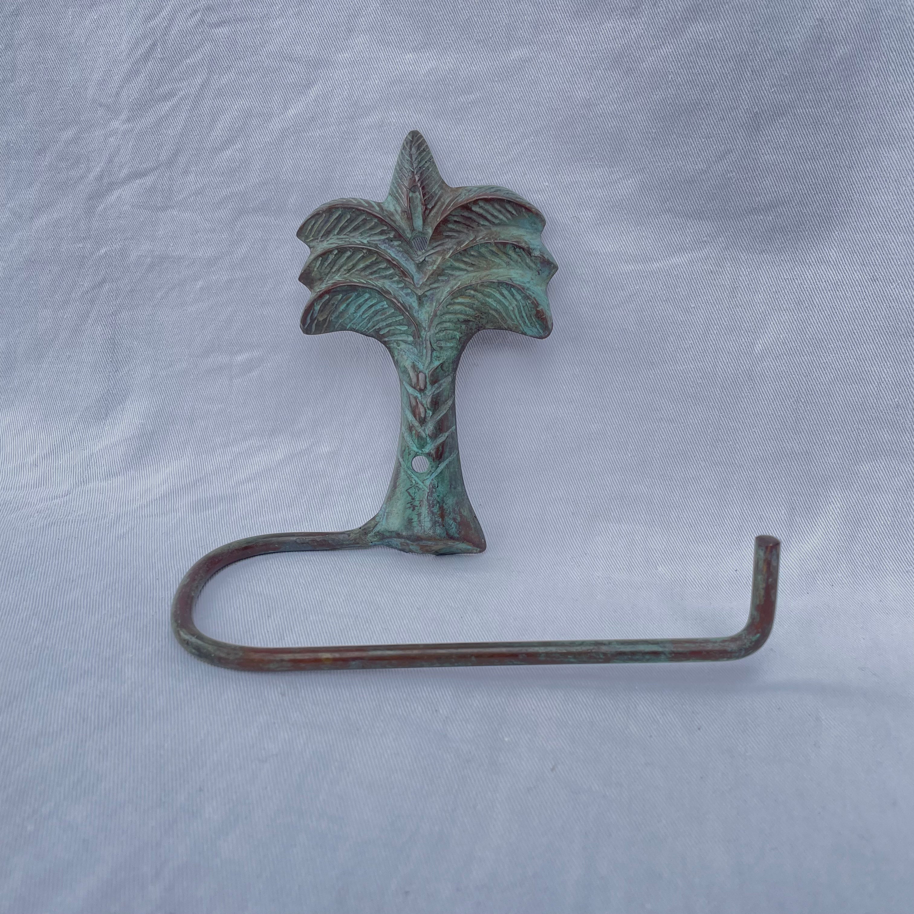 Tropical Palm Aged Brass Toilet Roll Holder