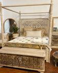 Indian Carved Wooden 4 Poster Bed - Queen