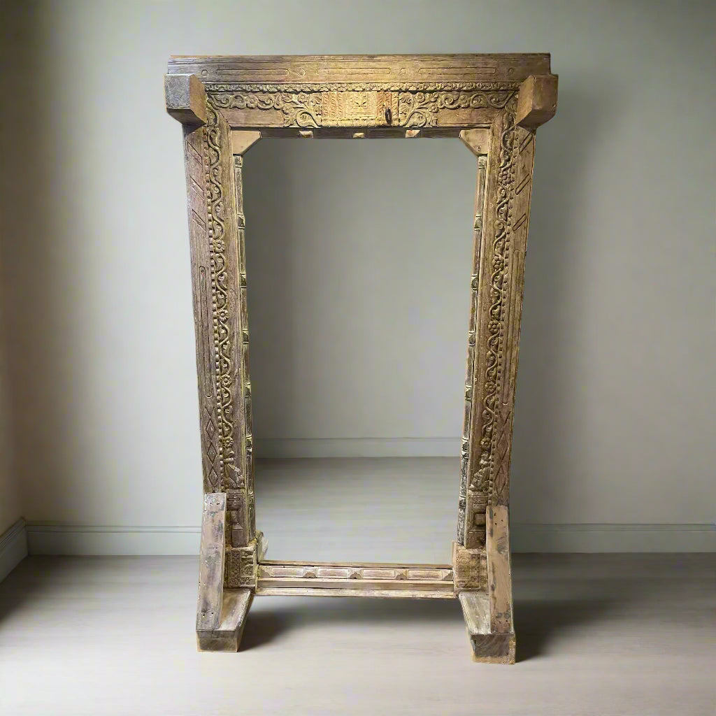 Freestanding Vintage Indian Timber Carved Mirror 