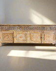 Kediri White Wash Carved Teak Sideboard 220cm