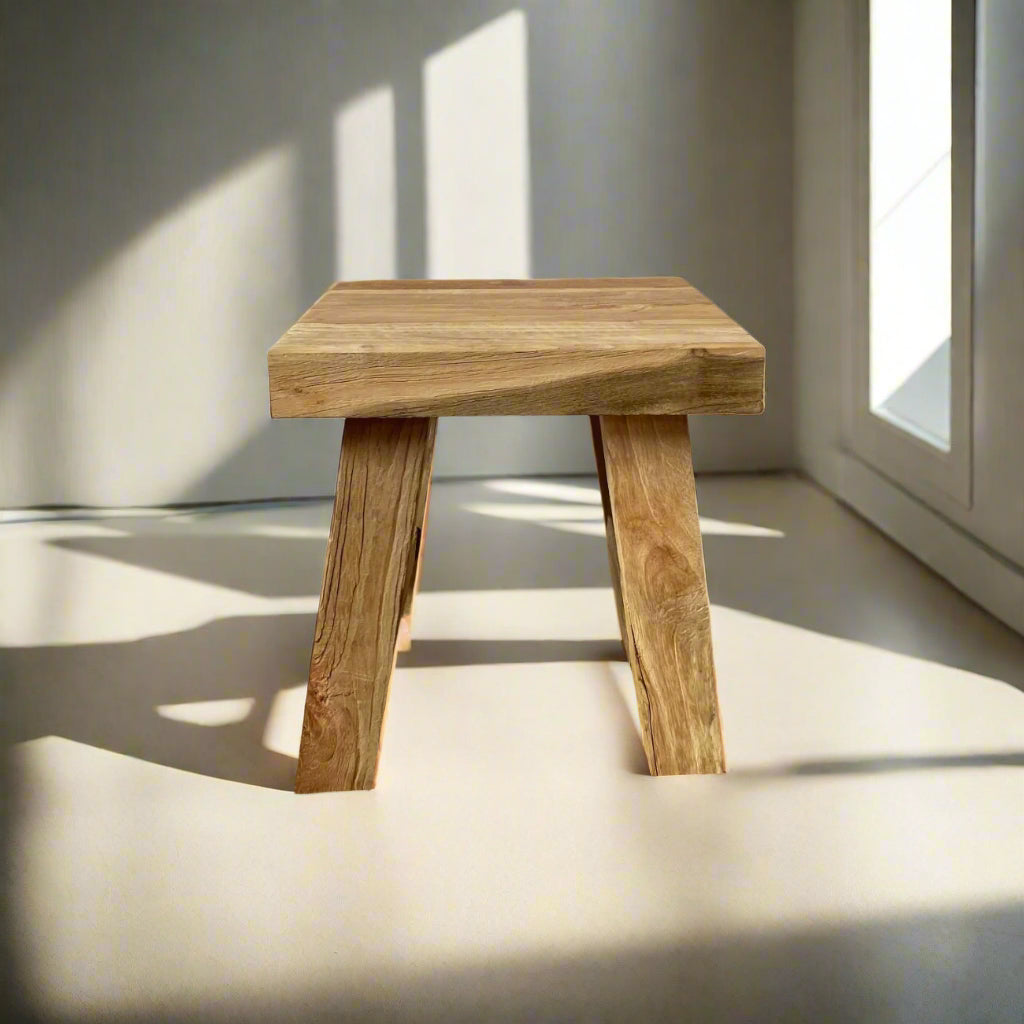 Mini Square Rustic Teak Stool 30cm