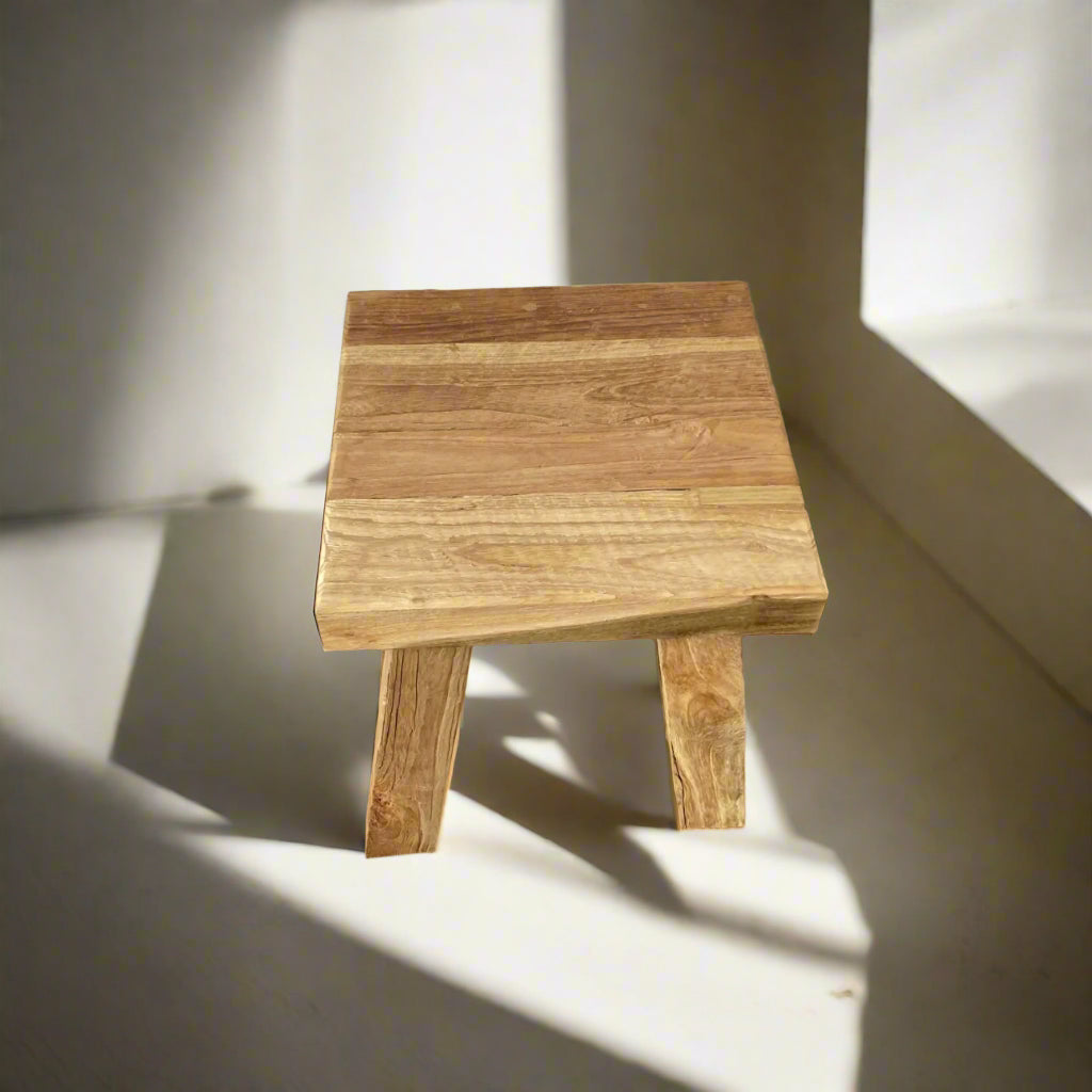 Mini Square Rustic Teak Stool 30cm