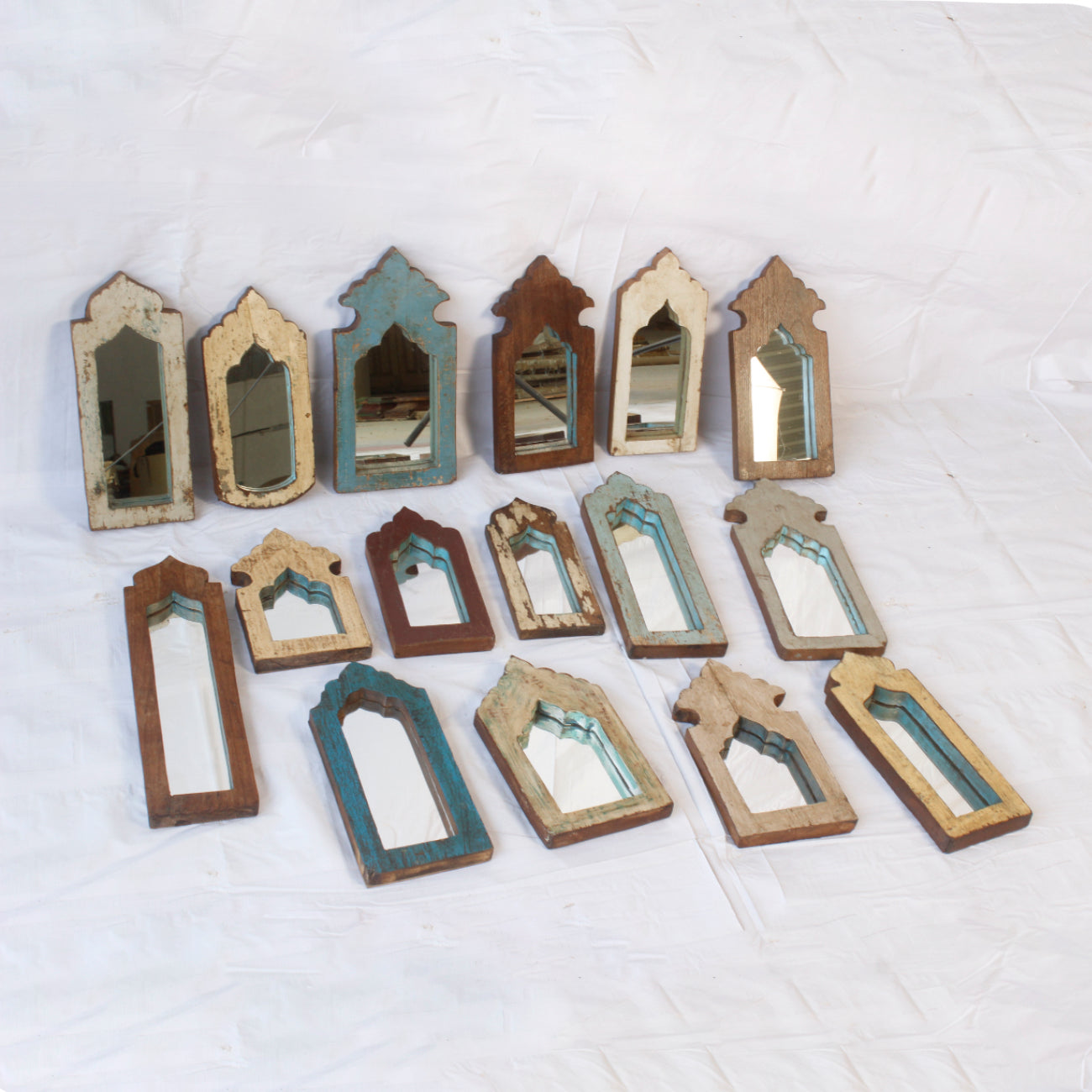 Narrow Indian Arch Timber Mirror - Assorted Designs