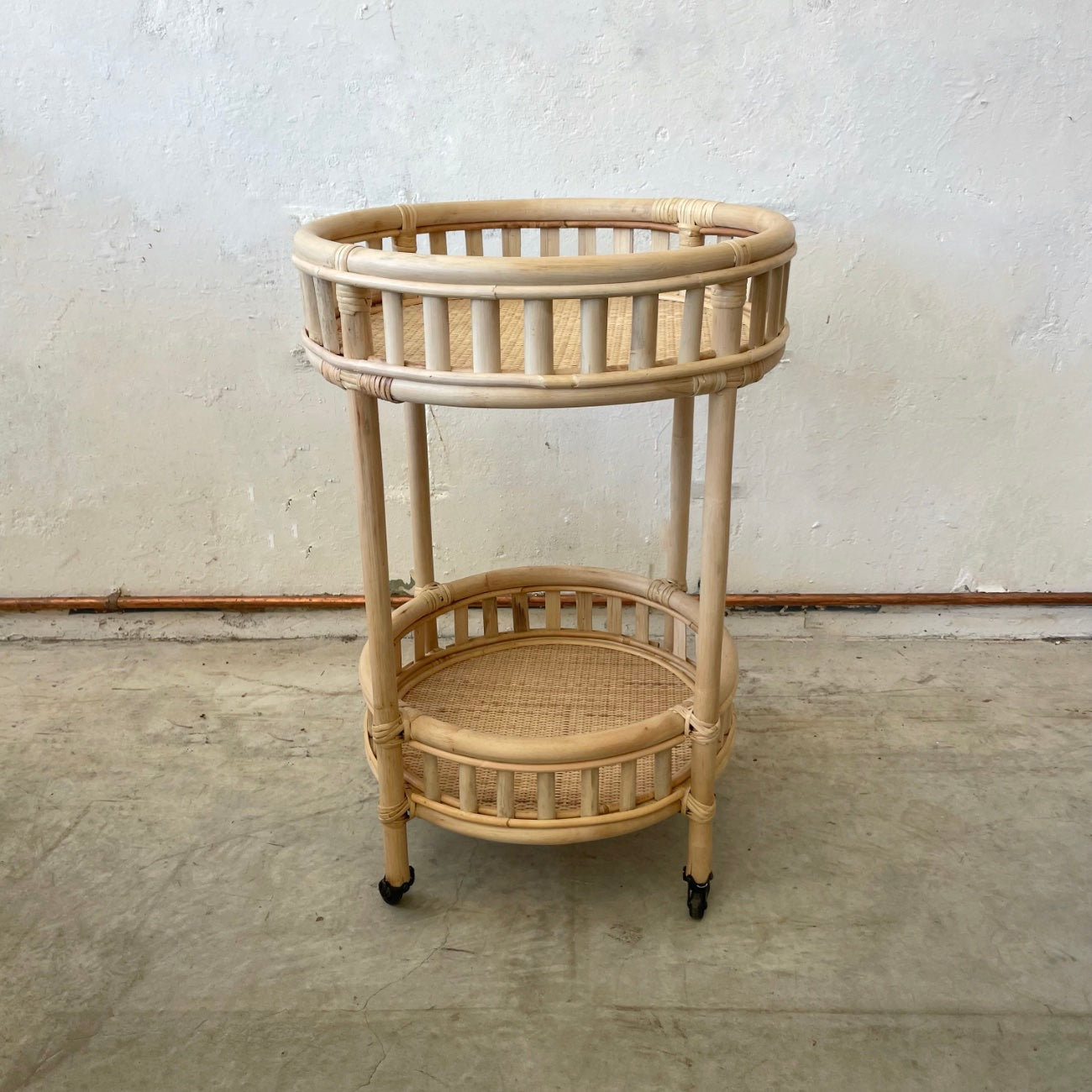 Natural Halia Round Rattan Bar Cart