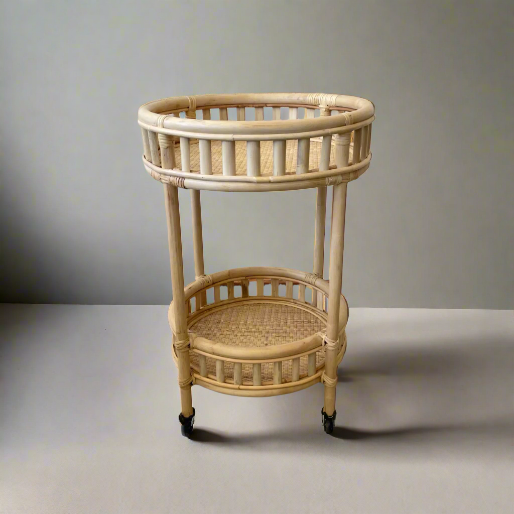 Natural Halia Round Rattan Bar Cart