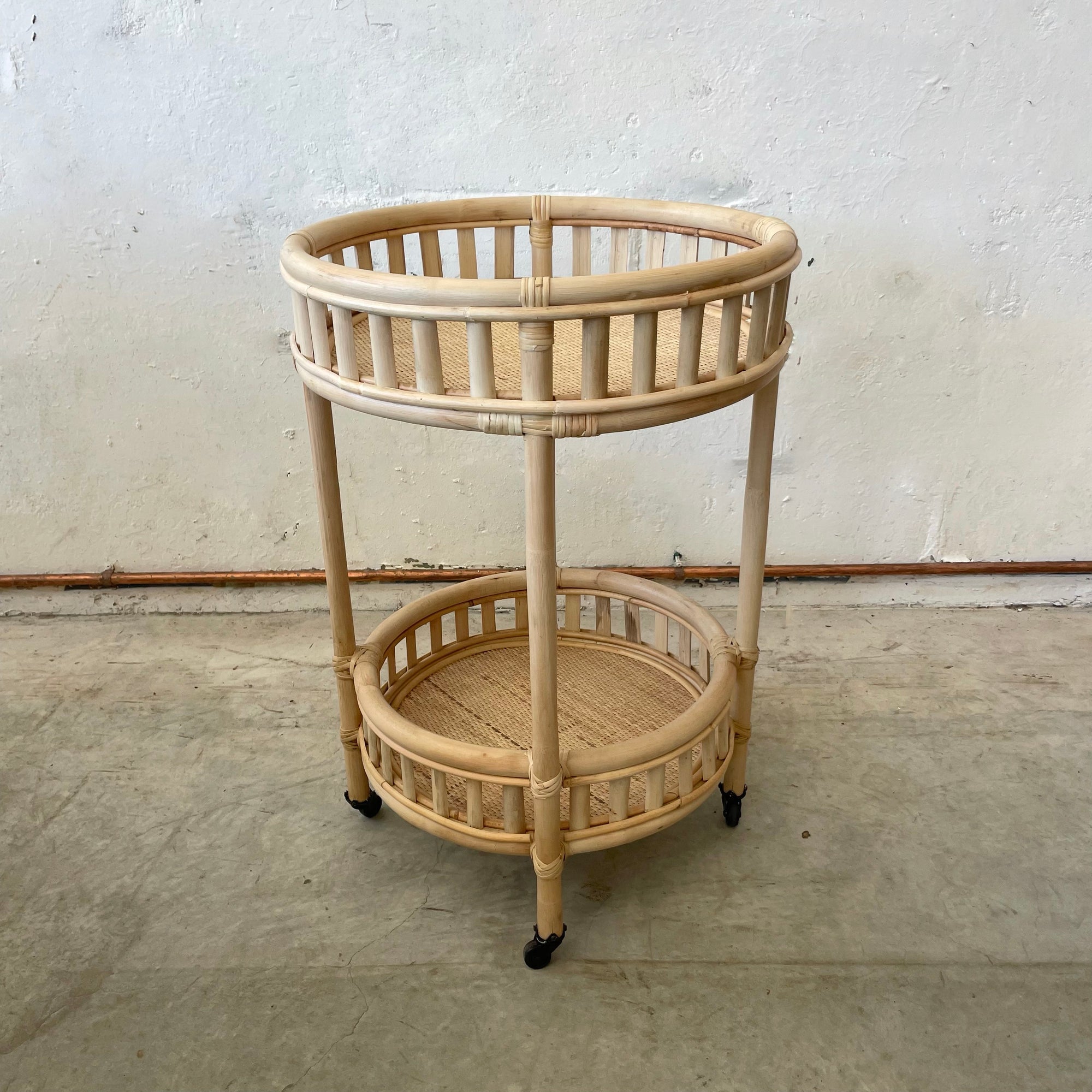 Natural Halia Round Rattan Bar Cart