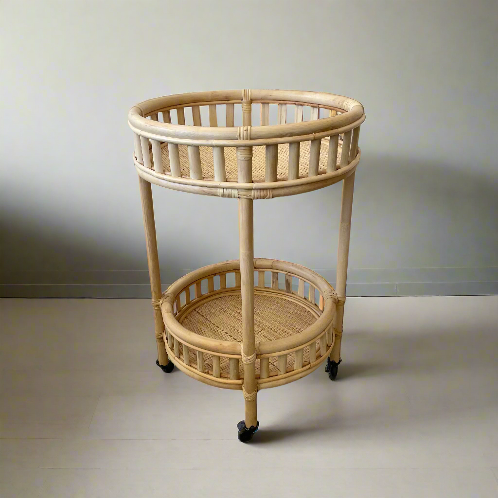 Natural Halia Round Rattan Bar Cart