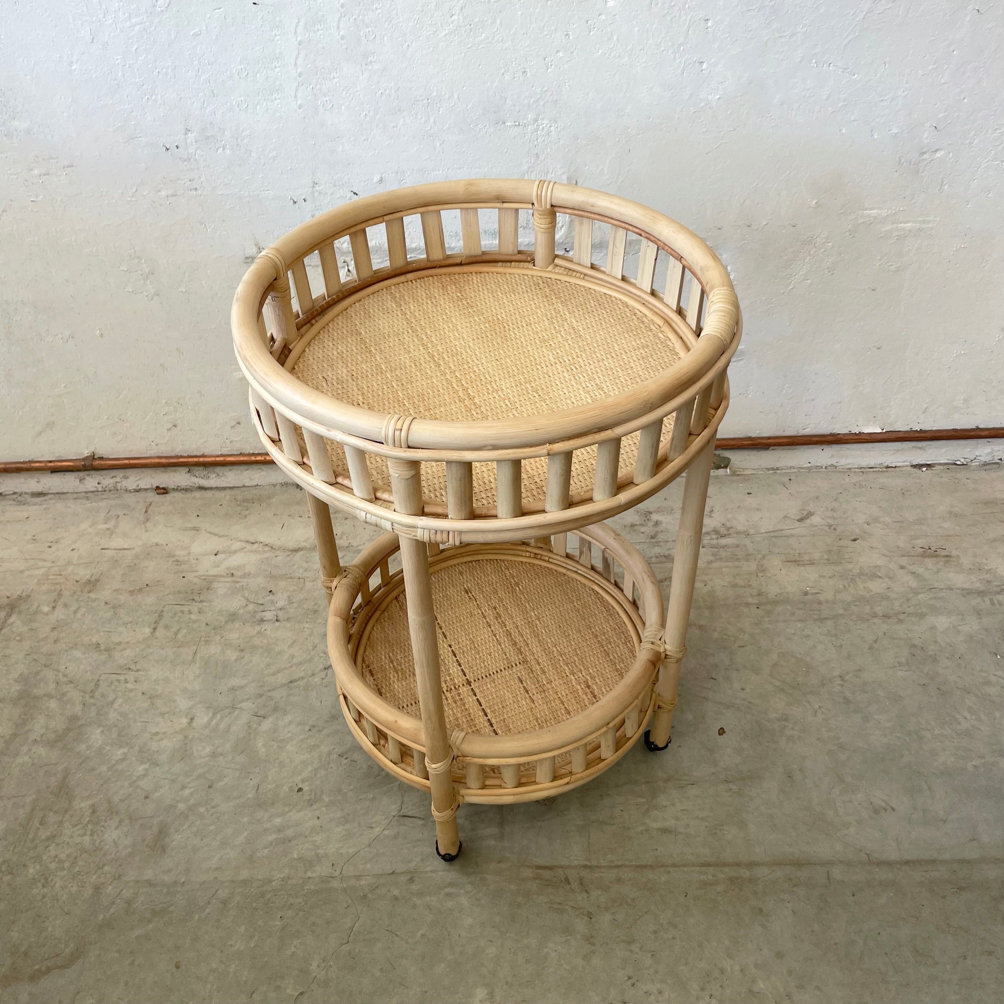 Natural Halia Round Rattan Bar Cart