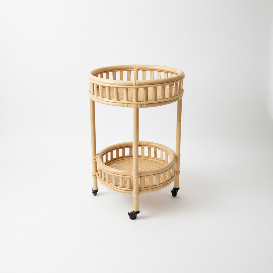 Natural Halia Round Rattan Bar Cart – Paradise Living Co.