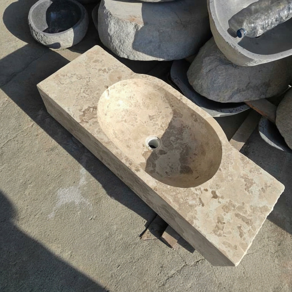 Natural Marble Integrated Basin Top - 90cm Length