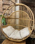OUTDOOR -Steel Framed Synthetic Rattan Round Single Cane Hanging Chair- O