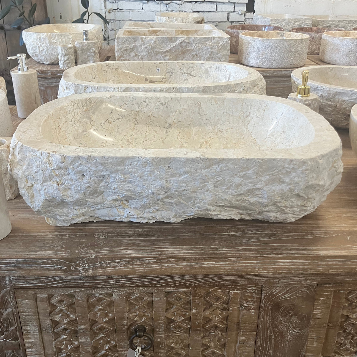 Oval Natural Marble Stone Basin 04 - 61.5 x 41 x 16cm