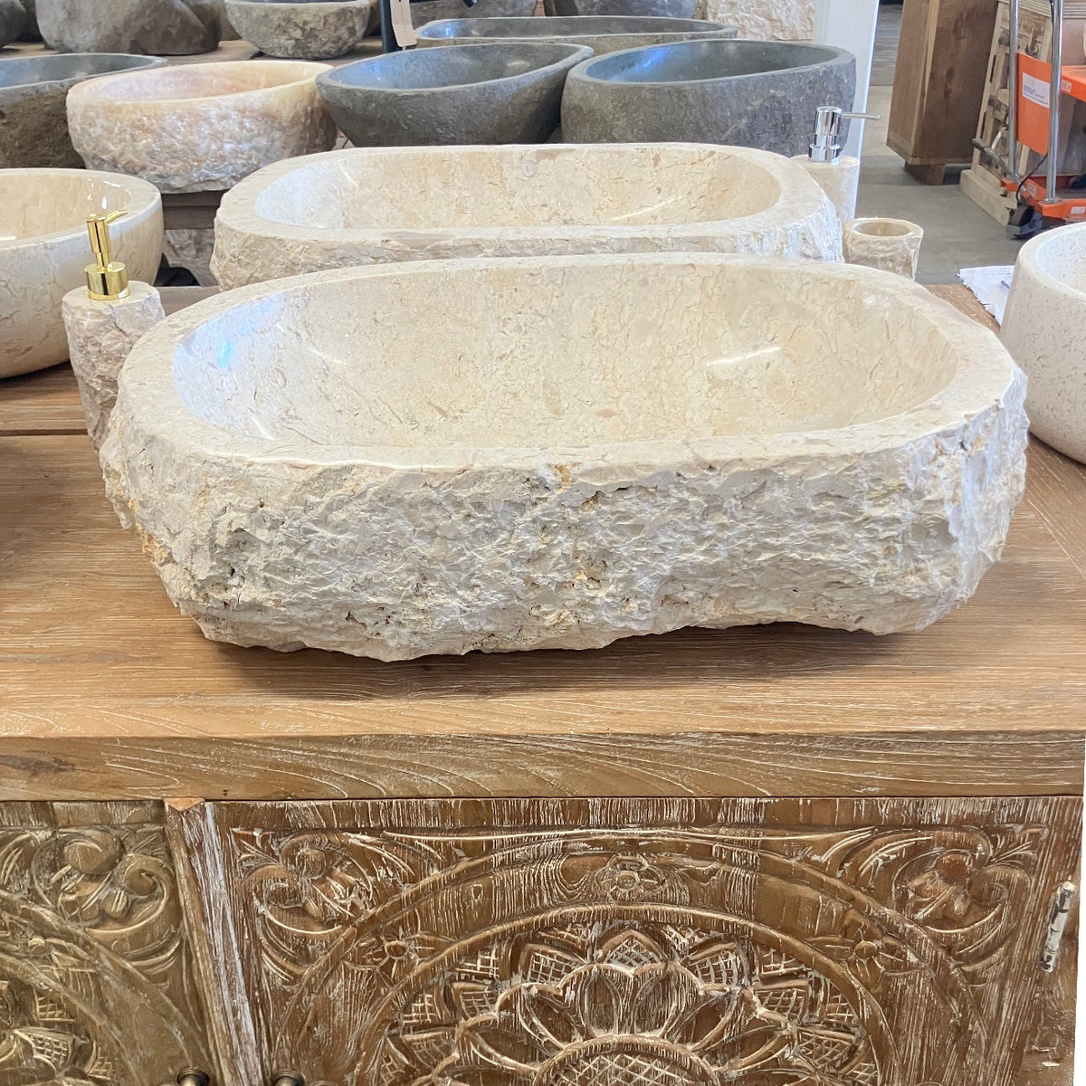 Oval Natural Marble Stone Basin 07 - 61 x 41.5 x 16.5cm