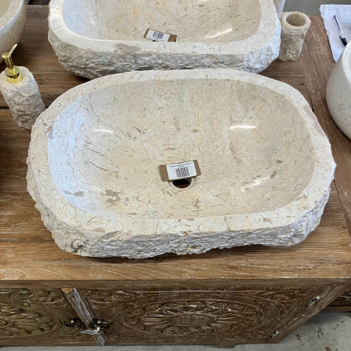 Oval Natural Marble Stone Basin 07 - 61 x 41.5 x 16.5cm