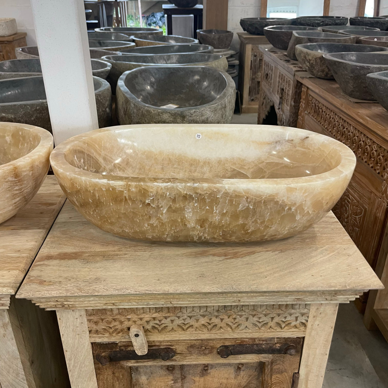 Oval Polished Onyx Stone Basin 15 - 59.5cm x 32.5cm