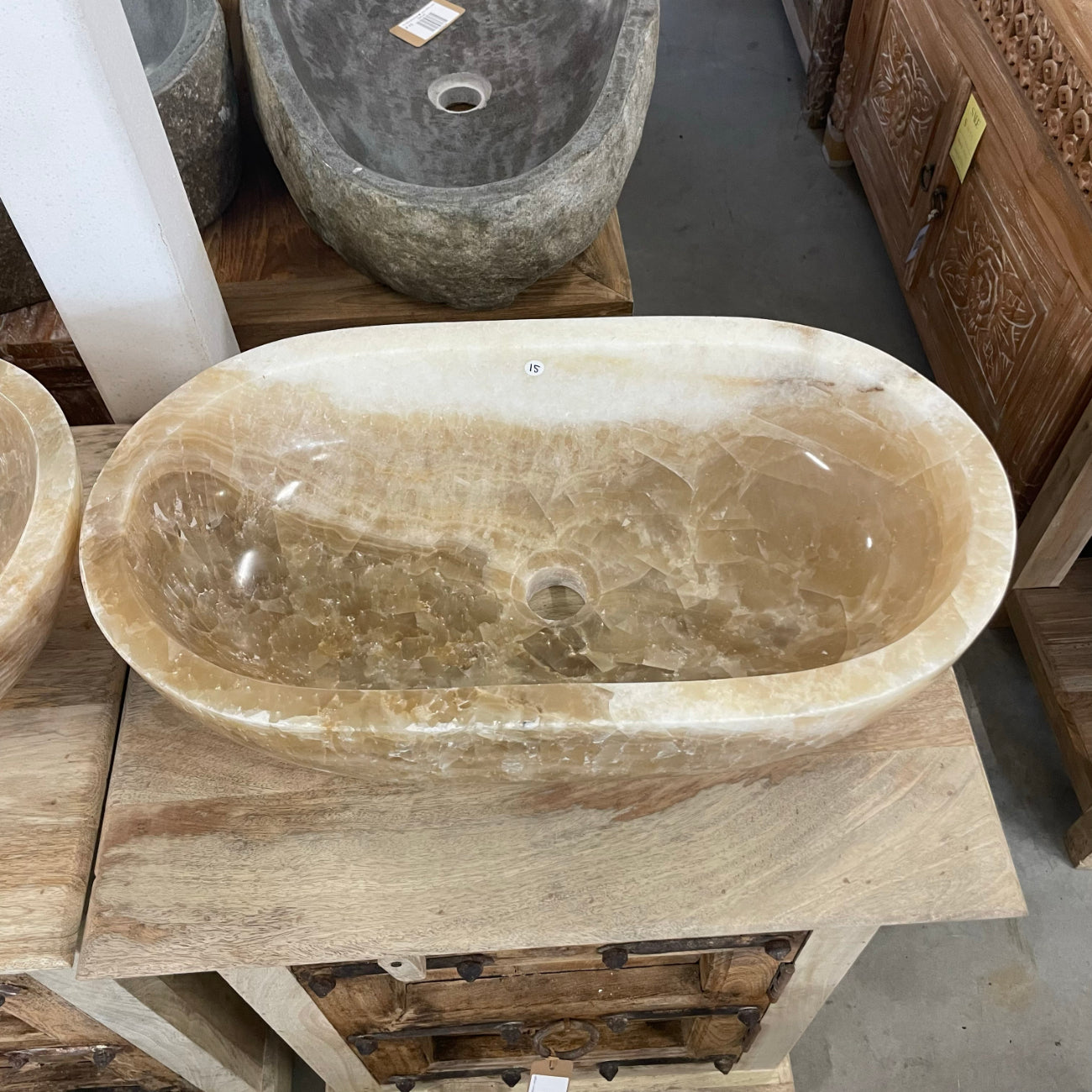 Oval Polished Onyx Stone Basin 15 - 59.5cm x 32.5cm