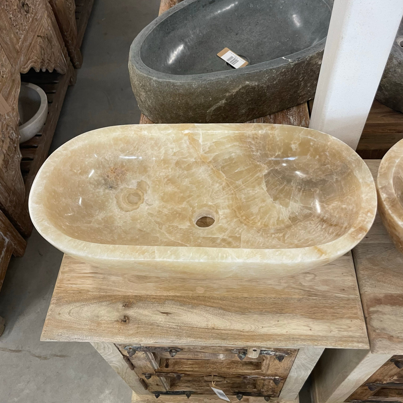 Oval Polished Onyx Stone Basin 16 - 64 x 32cm
