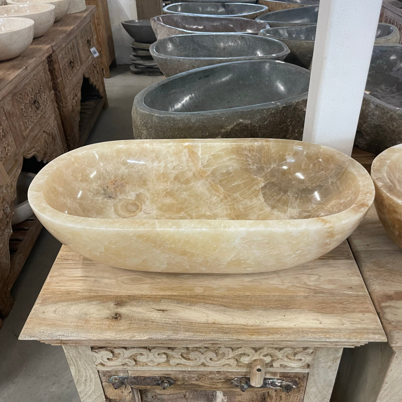 Oval Polished Onyx Stone Basin 16 - 64 x 32cm