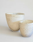 White Tribal Carved Palm Pots 02