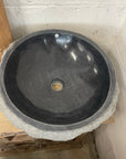 Round Andesite Chisel Stone Basin 05 - 45cm Dia