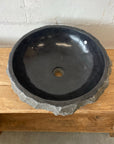 Round Andesite Chisel Stone Basin 07 - 45cm Dia