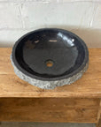 Round Andesite Chisel Stone Basin 08 - 45cm Dia