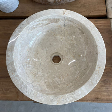 Round Beige Marble Stone Basin #010