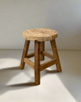 Round Rustic Workers Teak Stool