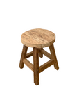 Round Rustic Workers Teak Stool