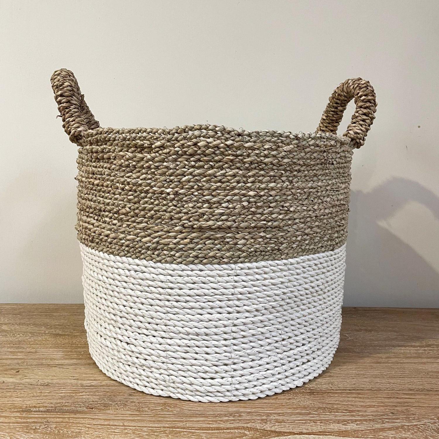 Round Seagrass Natural + White Storage Basket - Assorted Sizes