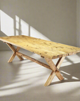 Rustic Teak Timber Cross Leg Dining Table 2m x 1m