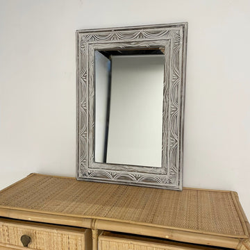 Rya Carved Timber Mirror 50cm x 70cm - White Wash