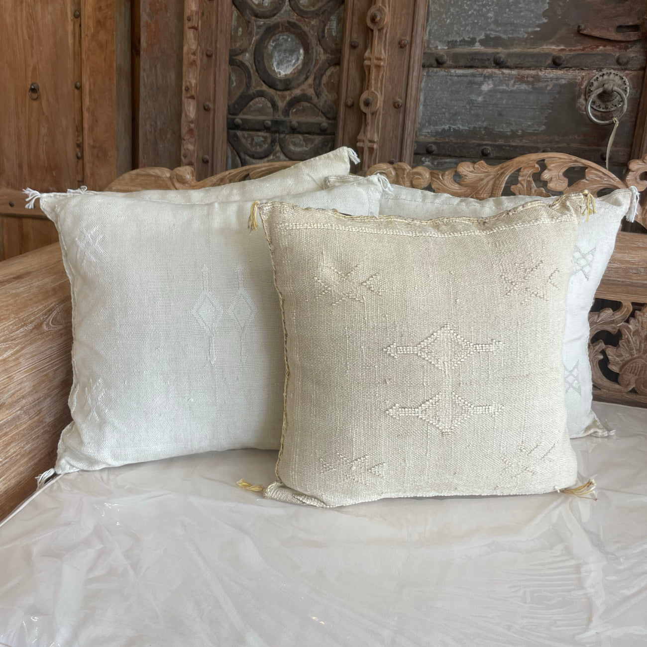 Moroccan Cactus Silk Square Cushion - Sand
