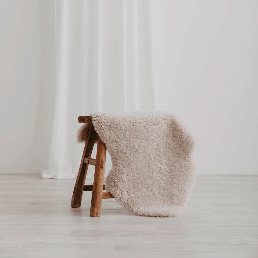 Oatmeal Shorn Curly Wool Sheepskin Single Rug 90cm