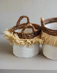 Fringe Natural & White Round Basket - Small