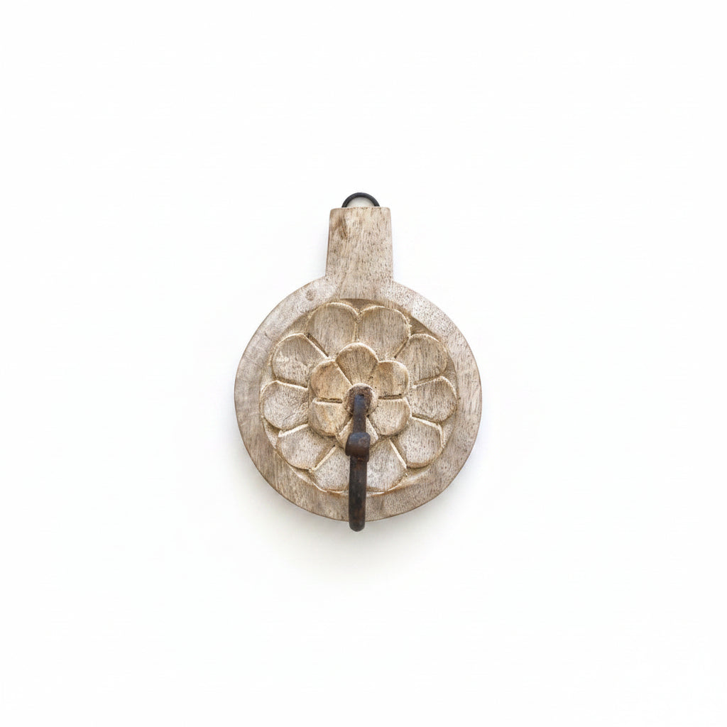 Small Single Round Indian Carved Wall Hook