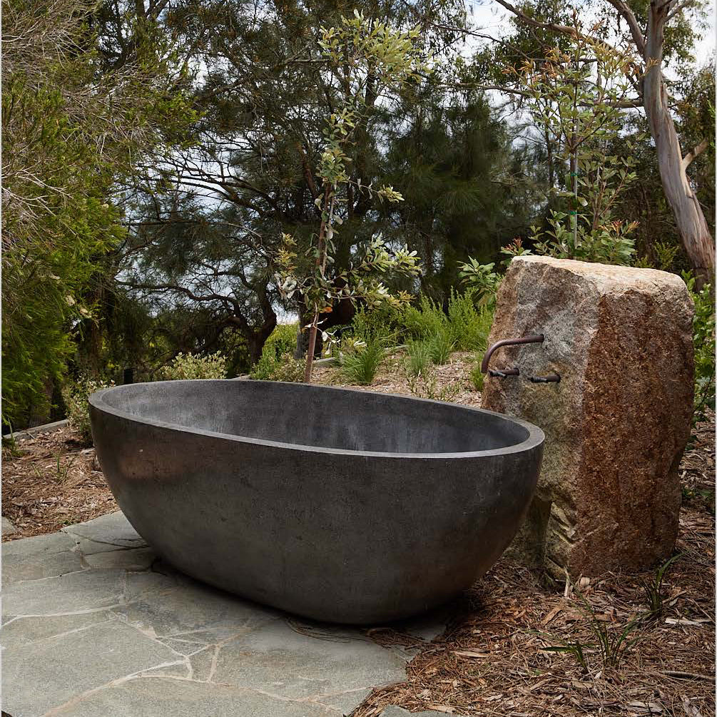 Oval Concrete Terrazzo Stone Bath 1750x900x550mm - Mid Grey