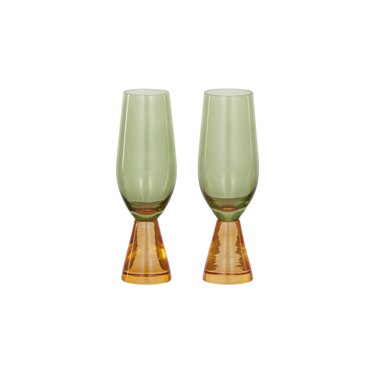 Pyramid Amber/Green Glass Flute - Set of 2