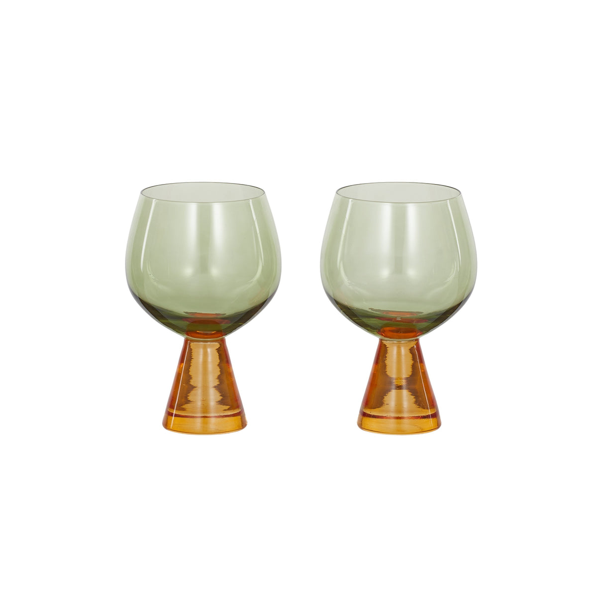 Pyramid Amber/Green Glass Goblet - Set of 2