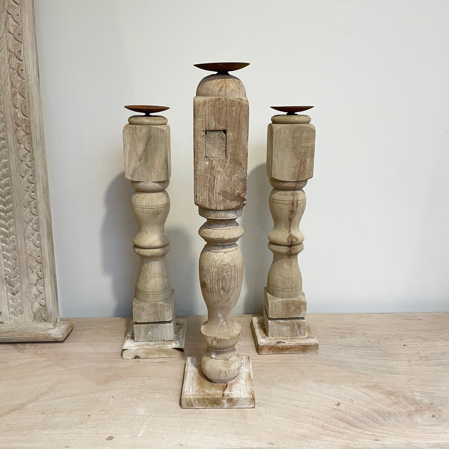Tall Carved Indian Candle Stands - Assorted Designs