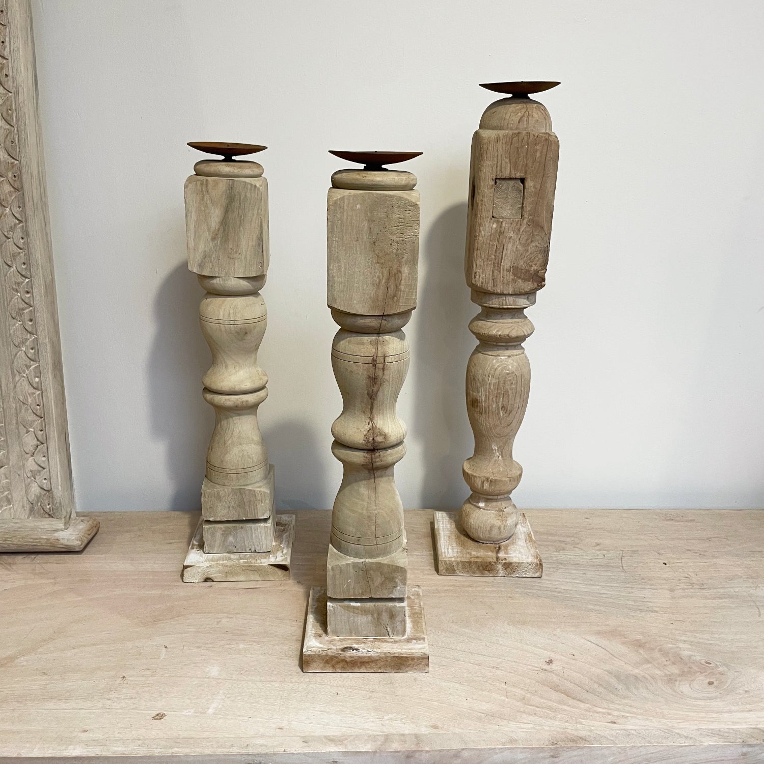 Tall Carved Indian Candle Stands - Assorted Designs
